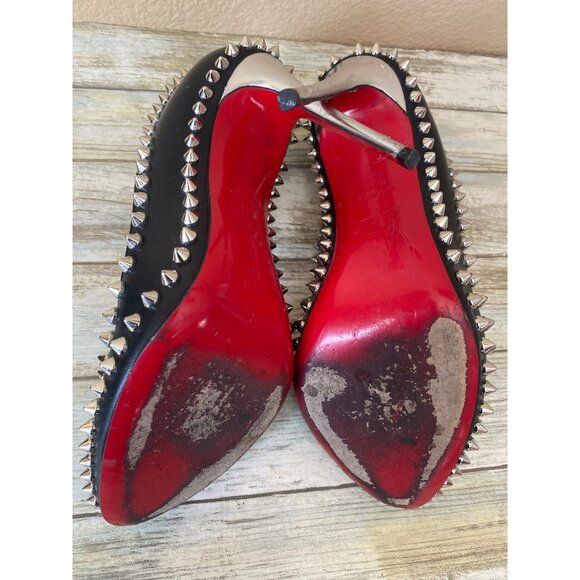 Christian Louboutin Dorispiky Black Leather Spiked Pumps 37.5/US7.5 w/COA No Box - Picture 8 of 15